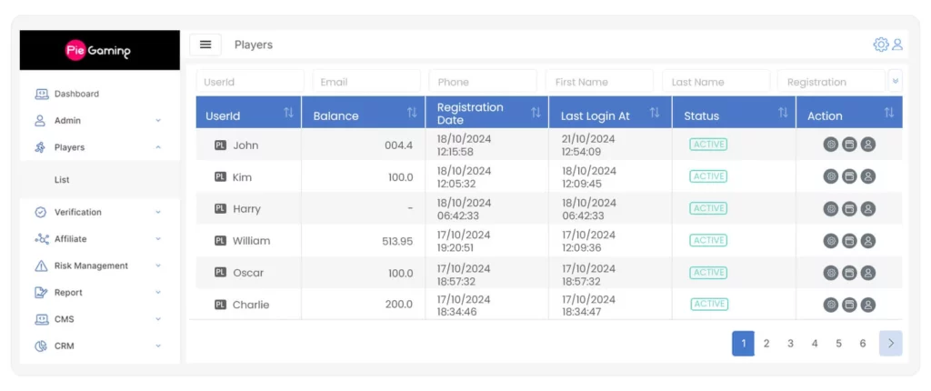 Centralized Player Data of PieGaming's PAM software 