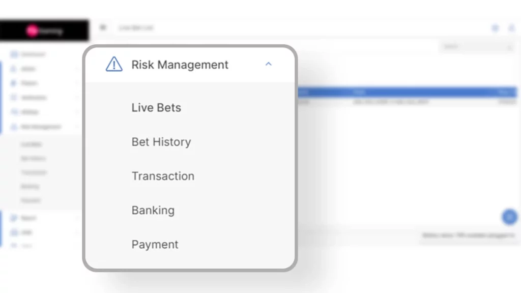 Risk Management module of PieGaming's PAM software