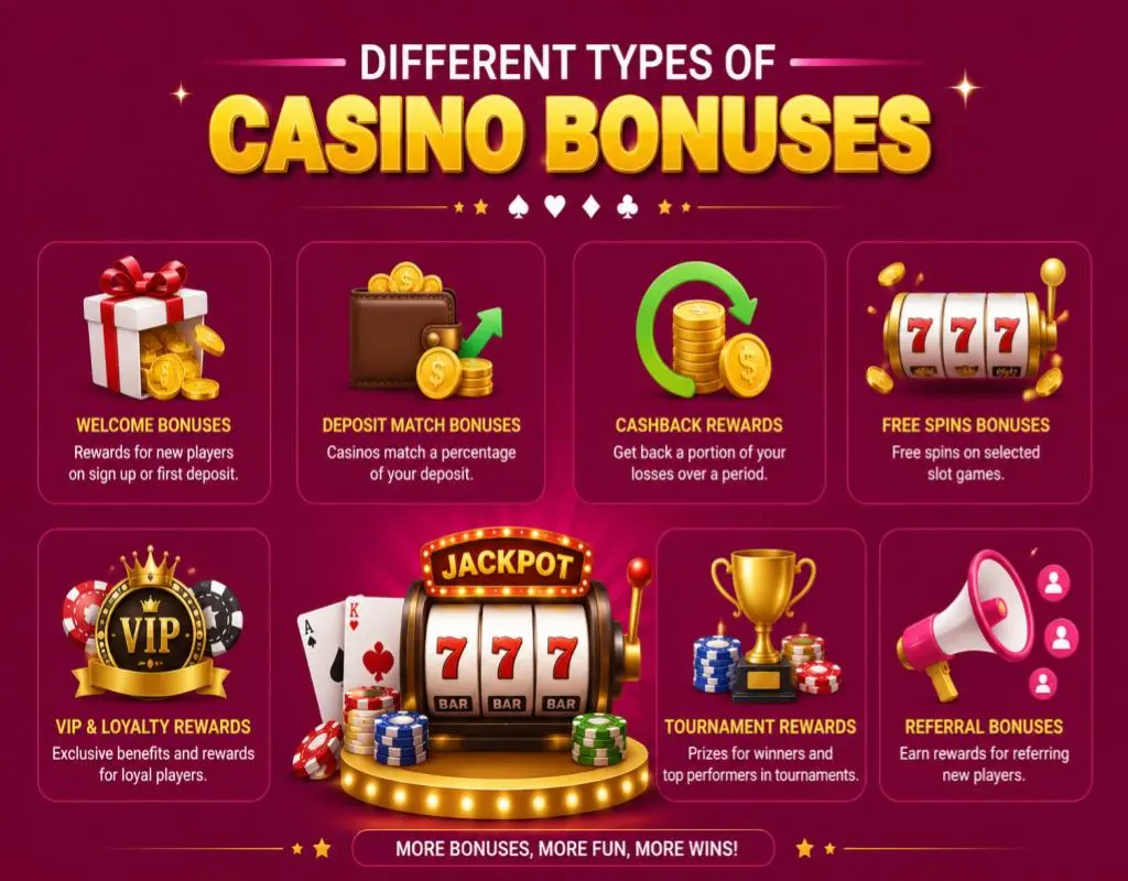 Different types of casino bonuses Different types of casino bonuses